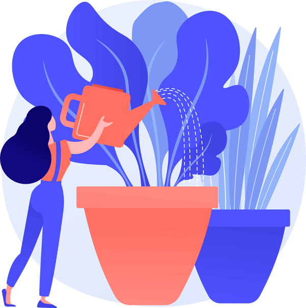 illustration of woman watering plants